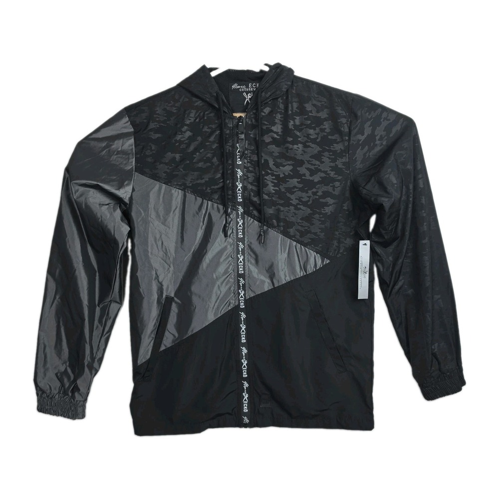 NWT Marc Ecko Cut & Sew Full-Zip Jacket Men's S Black/Gray Shiny Hooded